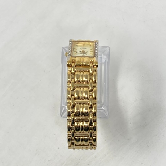 Vtg Jules Jurgensen Diamond Tank Watch Women 19mm Gold Tone New Battery 7.25" - Picture 7 of 16